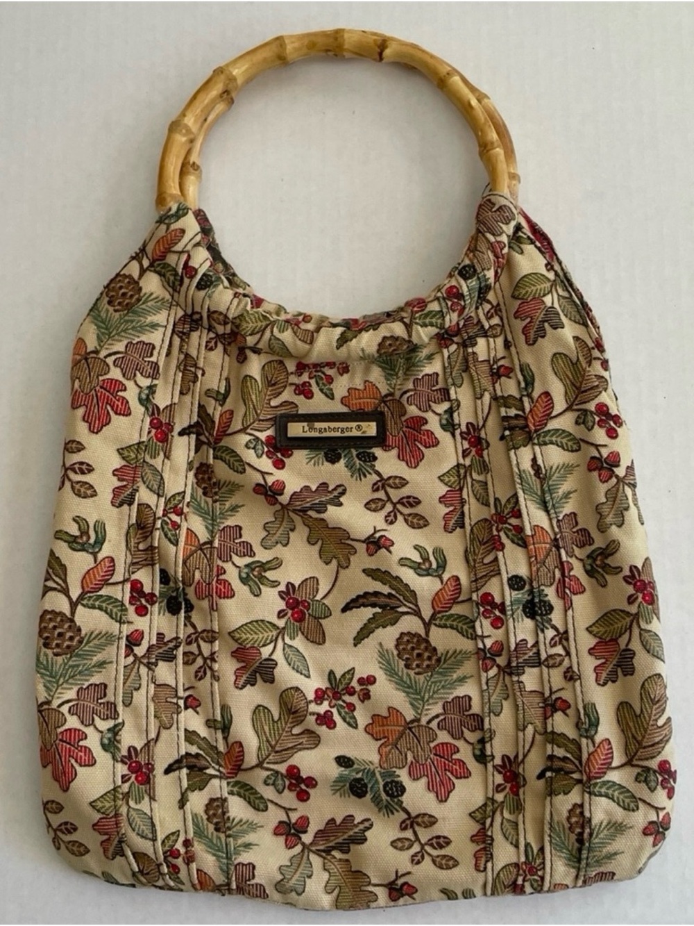 Longaberger Fall Leave Hobo Bag With Bamboo Handles